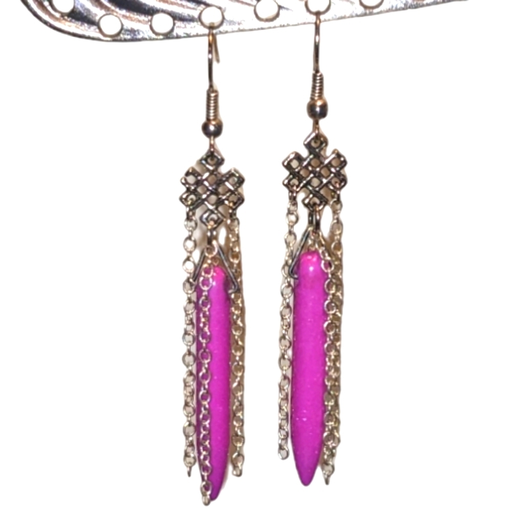Handmade Silver Plated Celtic Knot Chains & Howlite Dagger Bead Dangle Earrings